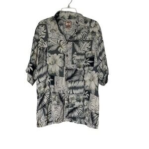 Tommy Bahama Mens XL Silk Tropical Patchwork Floral Palm Camp Shirt Gray Green